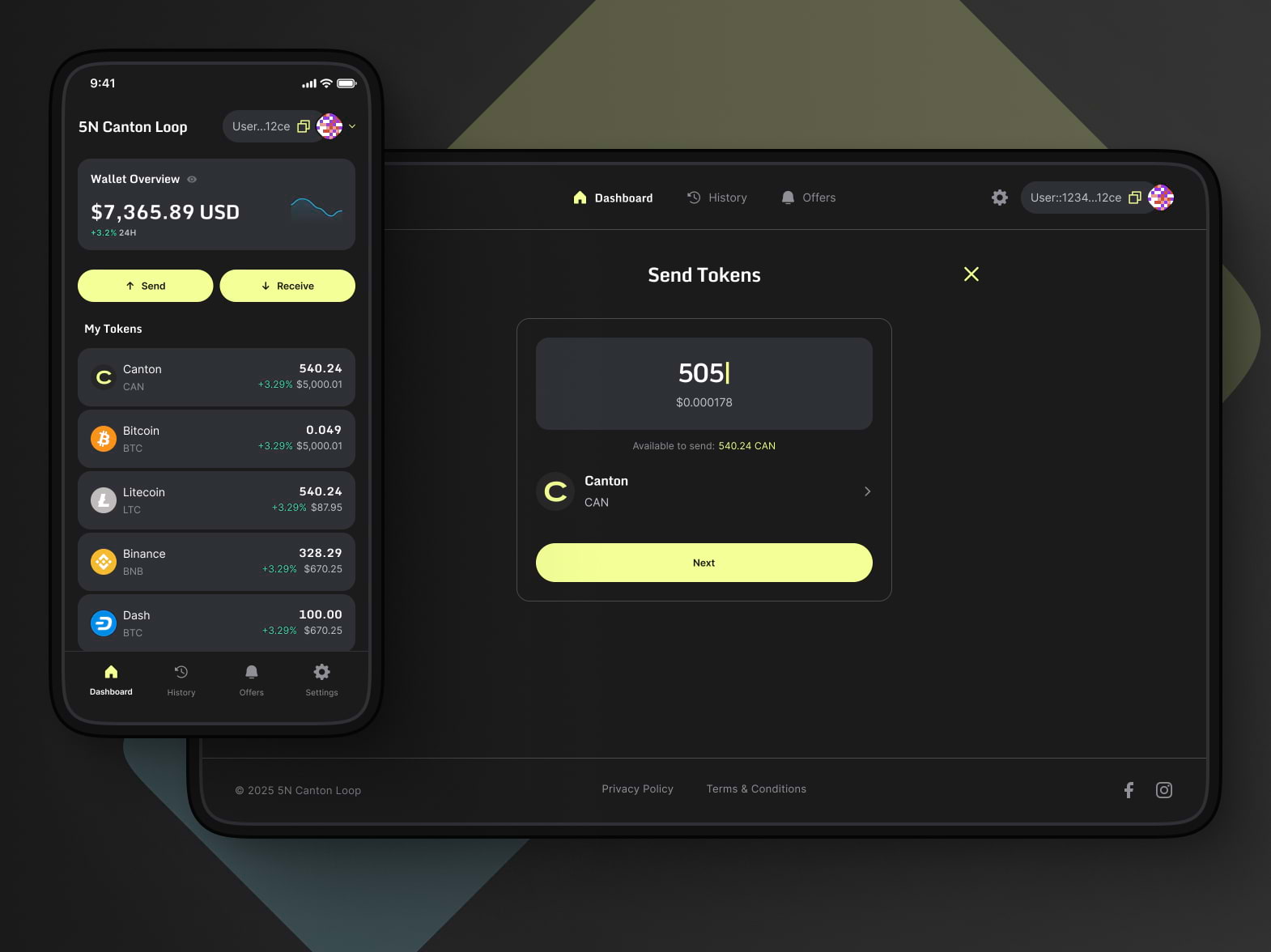 a screen that shows the token sending interface