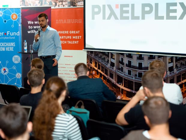 Alexei Dulub, the CEO of PixelPlex presenting the company projects