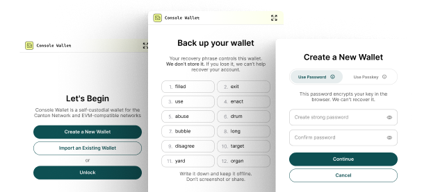 Console Wallet onboarding screens
