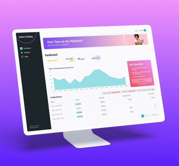 The UI of a developed crypto exchange