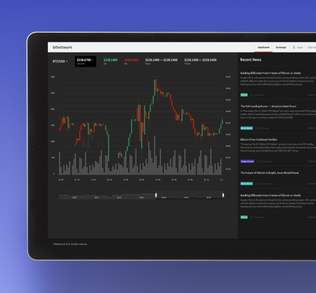 The illustration of cryptocurrency exchange for professional traders project