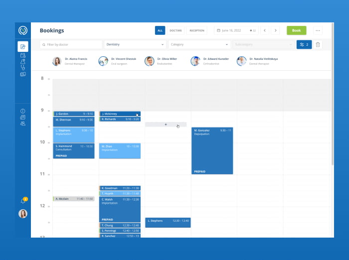 The UI of the appointments management page