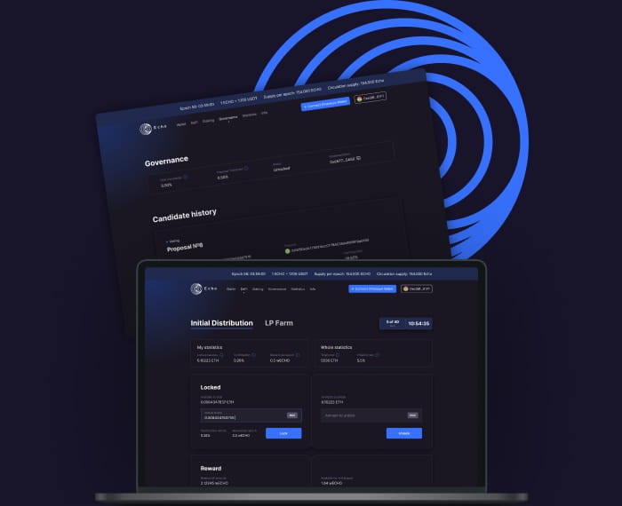 The screenshots of UI of Echo DeFi platform