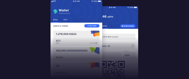 The screenshots of UI of Echo mobile wallet