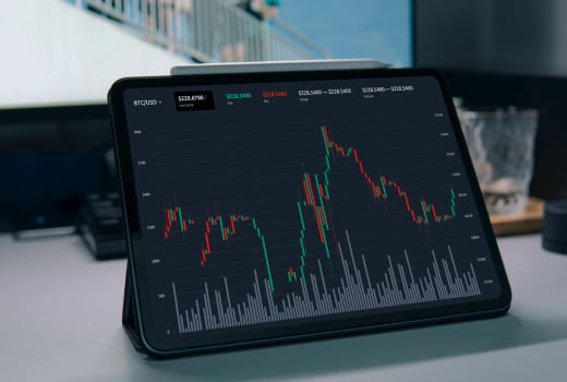 A tablet demonstrating BTC/USD chart