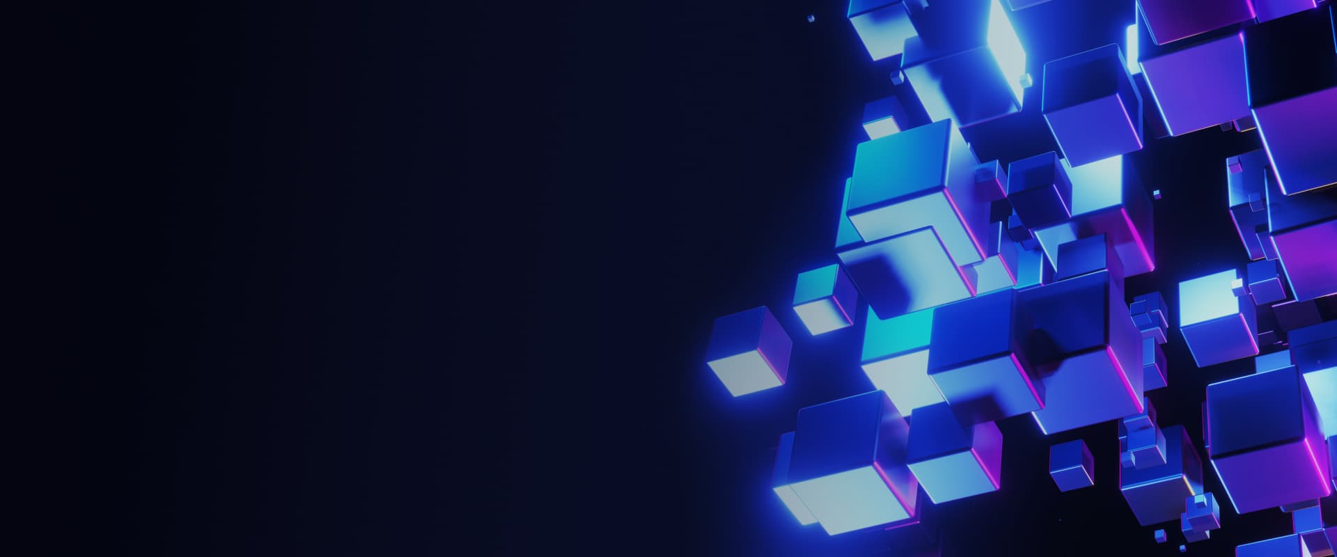 floating neon blue cubes