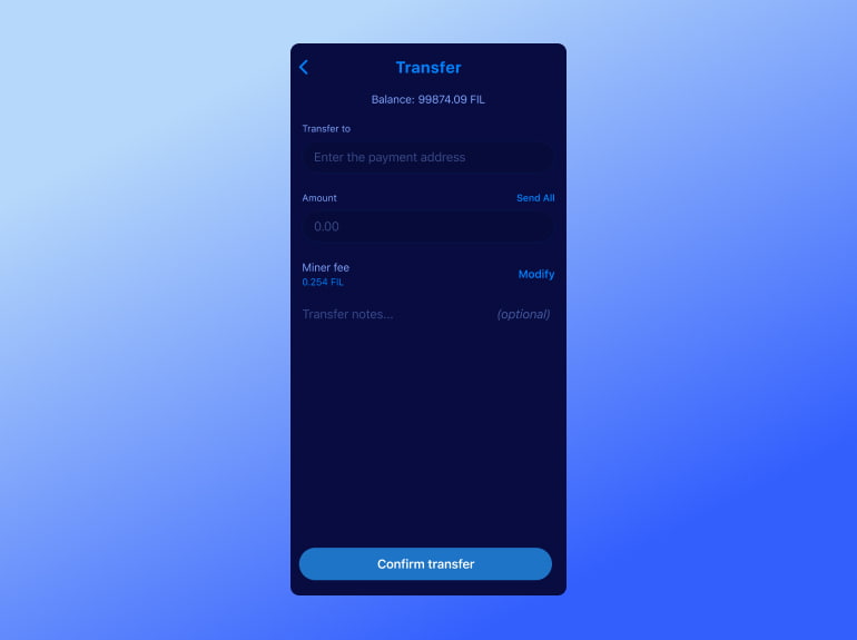 The UI of the transfer page of FileStar