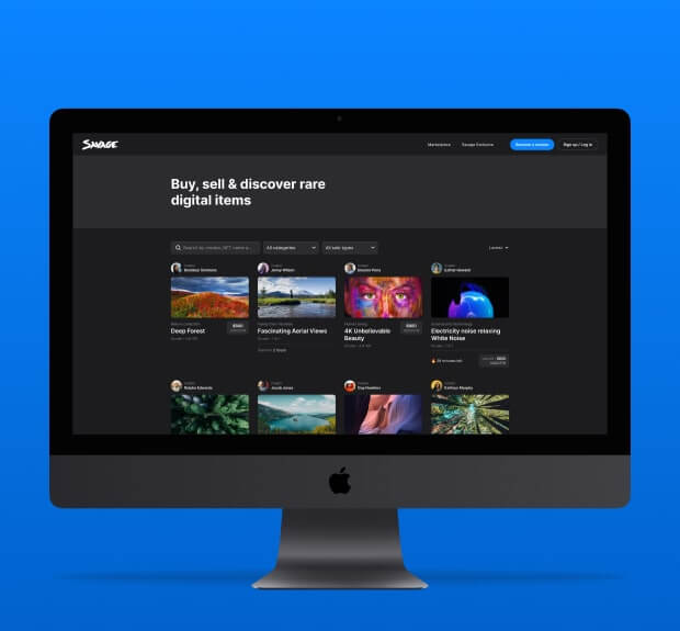The desktop UI of Savage, a video NFT marketplace