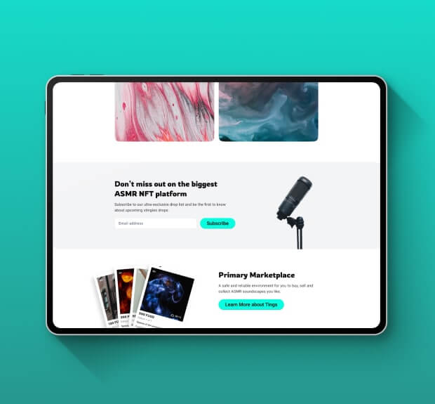 The UI of Xtingles, the first NFT marketplace for ASMR-tists