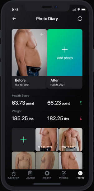 The UI of the user profile page of Patientory mobile app