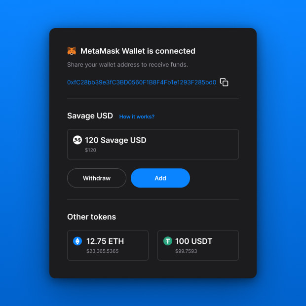 The interface of the wallet connection page