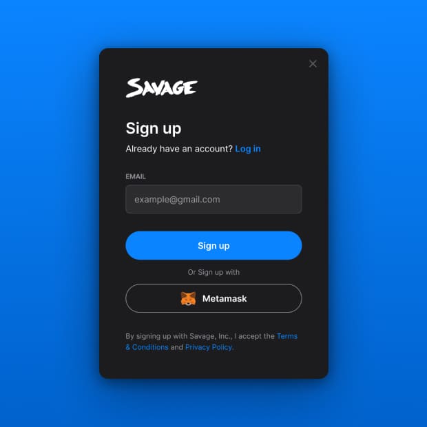 The interface of the sign up page