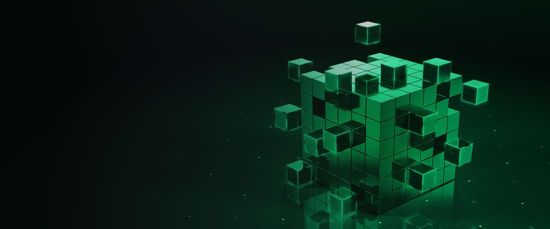 blockchain green block close-up