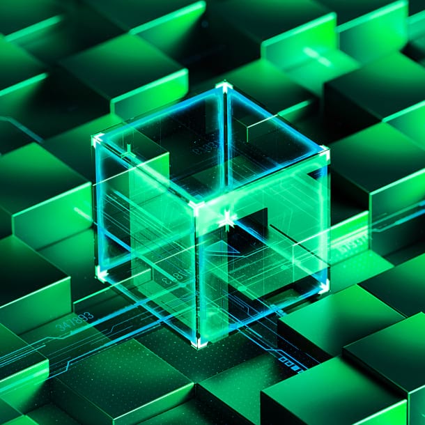 digital blue pixelated cube