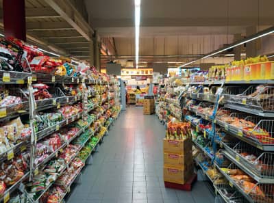 Store shelves filled with consumers goods