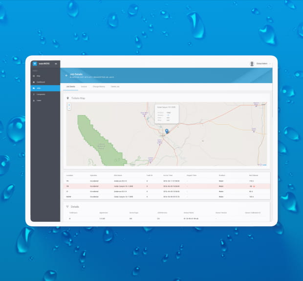 The UI of WaterWORX, the IoT solution for water hauling process management