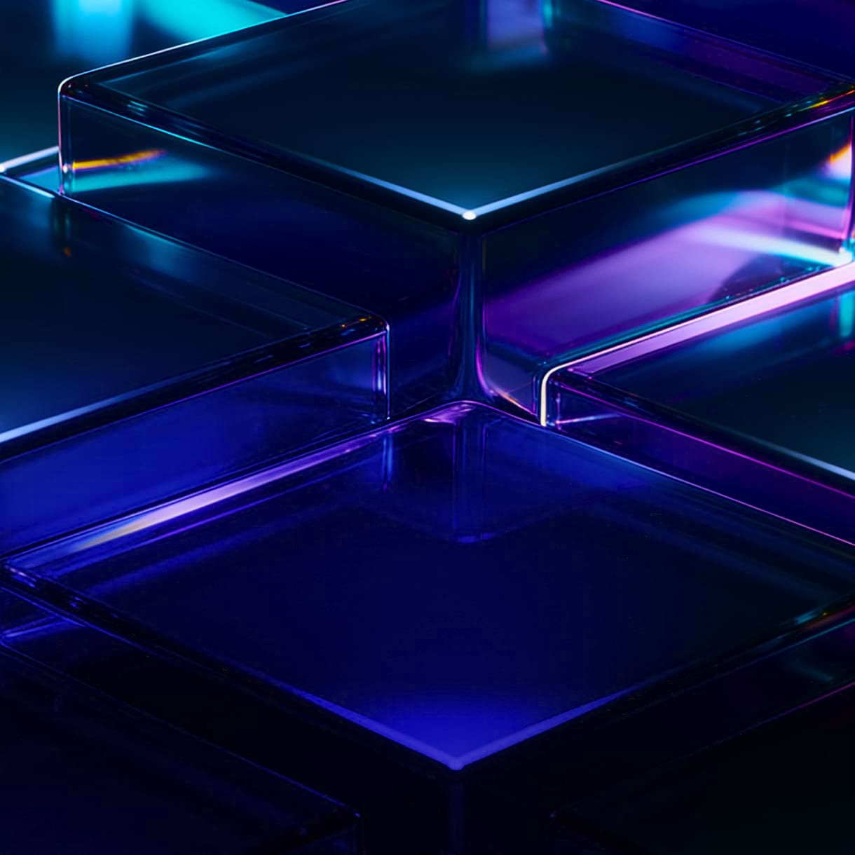 Abstract glass blockchain shapes representing Web3 development services