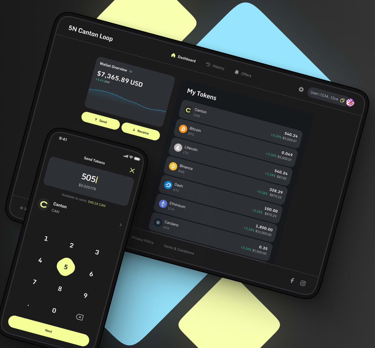 Canton Loop wallet interfaces on desktop and mobile devices