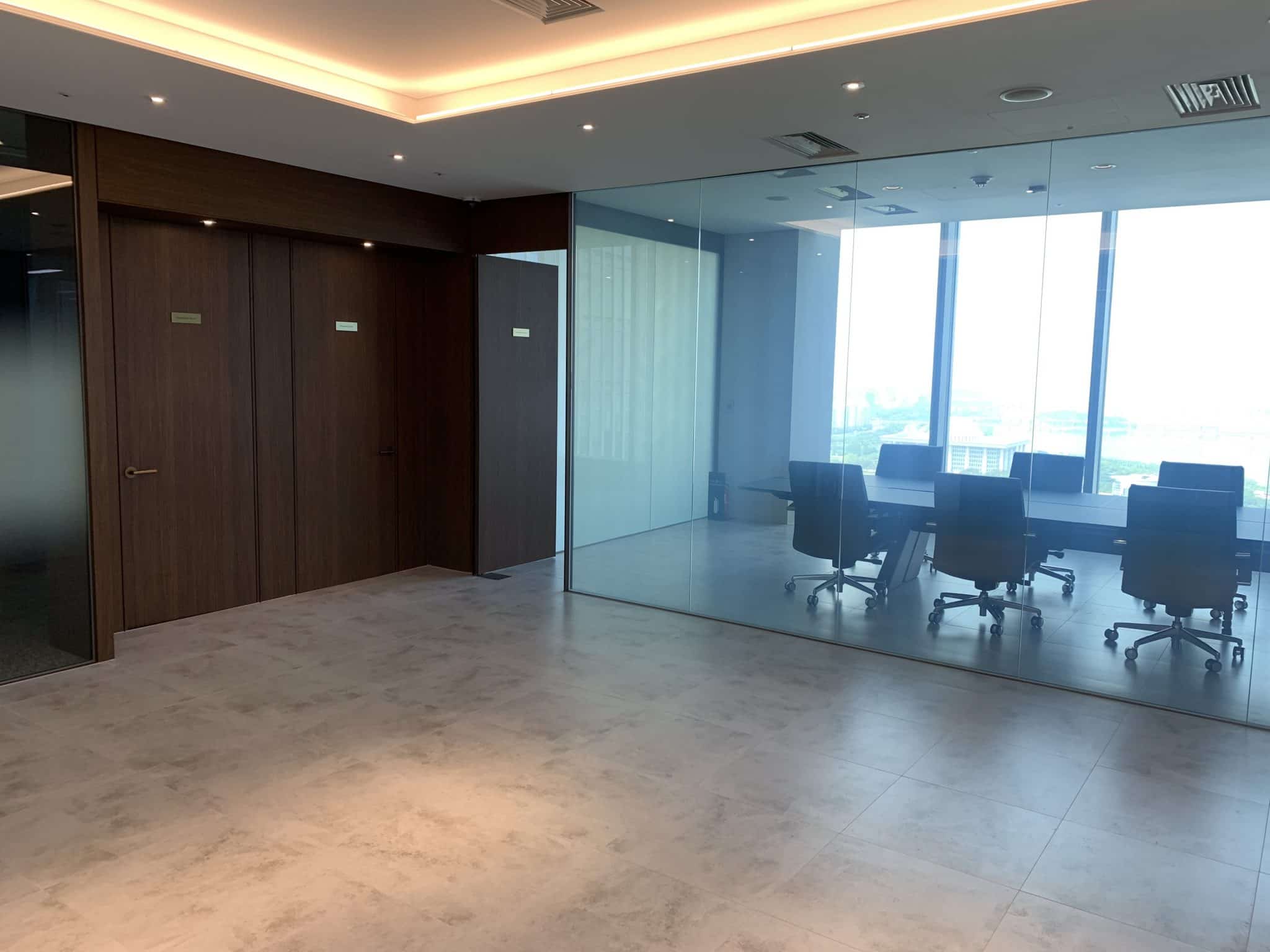 Office building with glass walls in the conference room