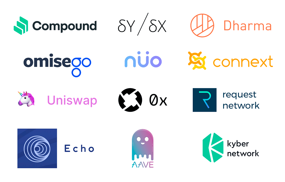 Icons of top 12 Ethereum DeFi projects described in the article