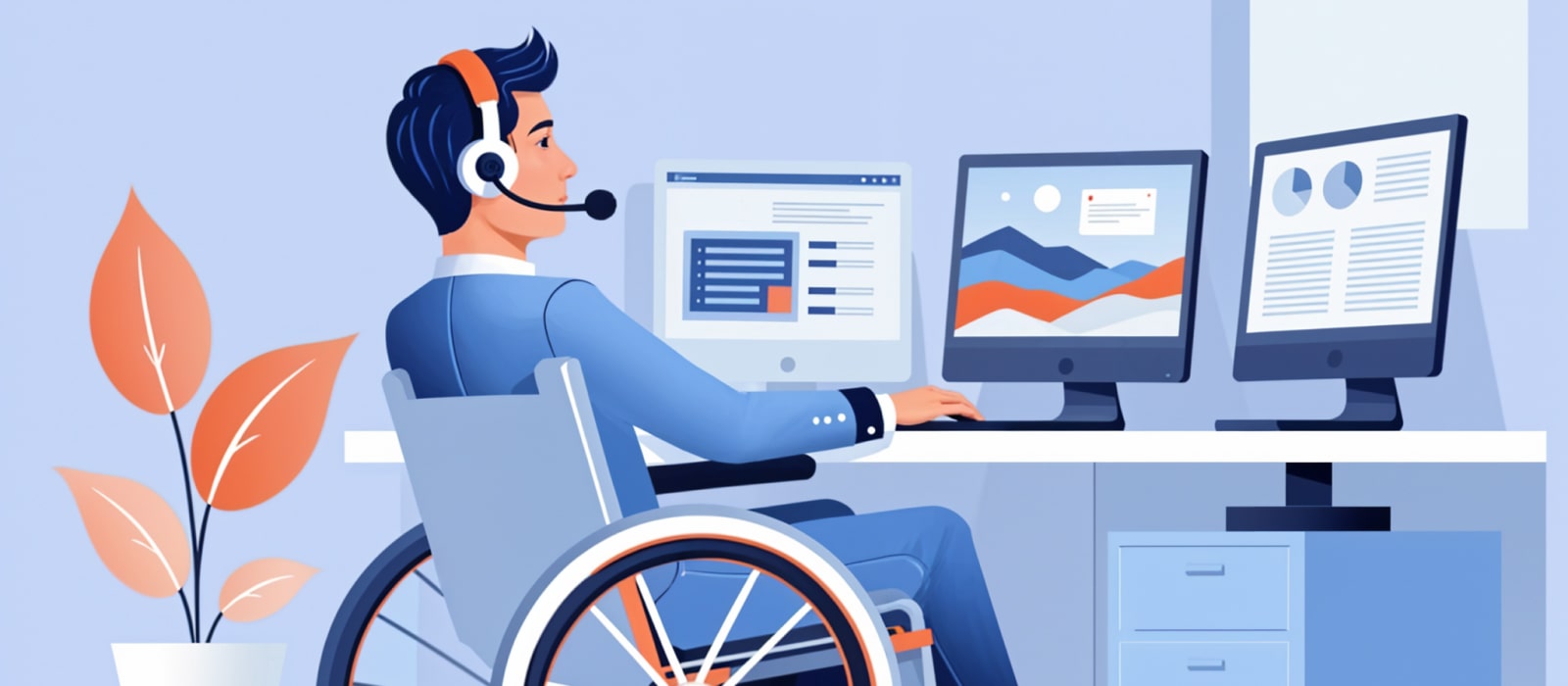 A person with special needs uses a computer with the help of Alternative Computer Control System