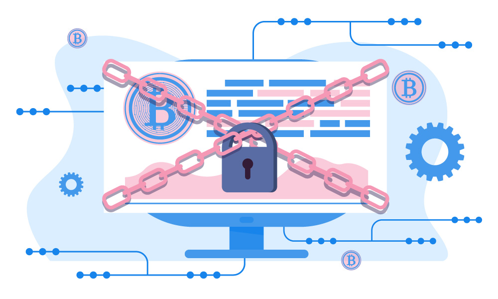 A vector image of a monitor crossed by chains with the lock on them