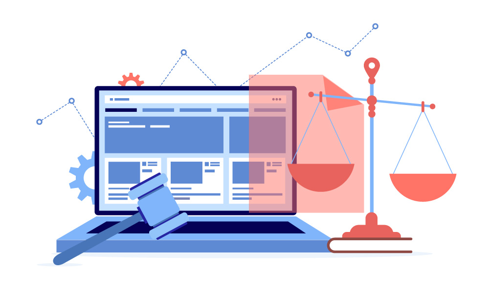 A laptop and the scales illustrating the law regarding web accessibility