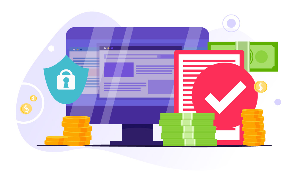 A monitor standing next to security icon, physical tokens, and ADA Compliance list