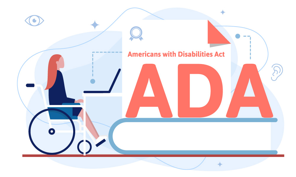 A person in a wheelchair opens Americans with Disabilities Act on the notebook