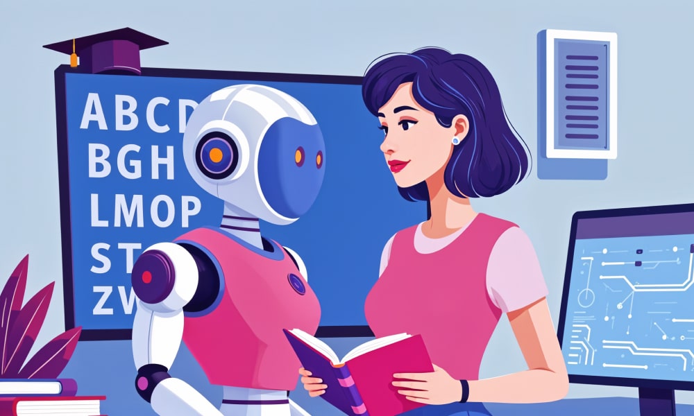 A person and an android involved in the education process