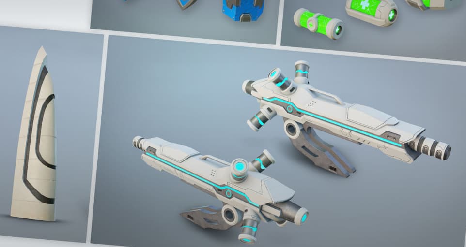 Several weapons and utility items of Cars Arena game
