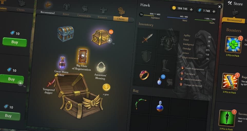 Inventory and Store interface of Siege of Heroes game