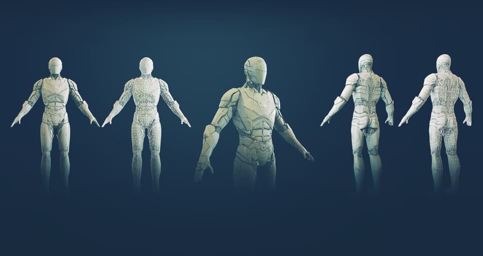Treadwater game character model from different angles