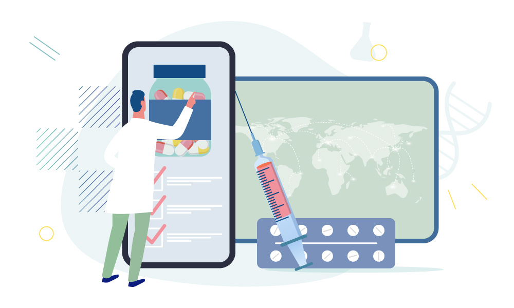 A medical worker choosing meds on a phone screen