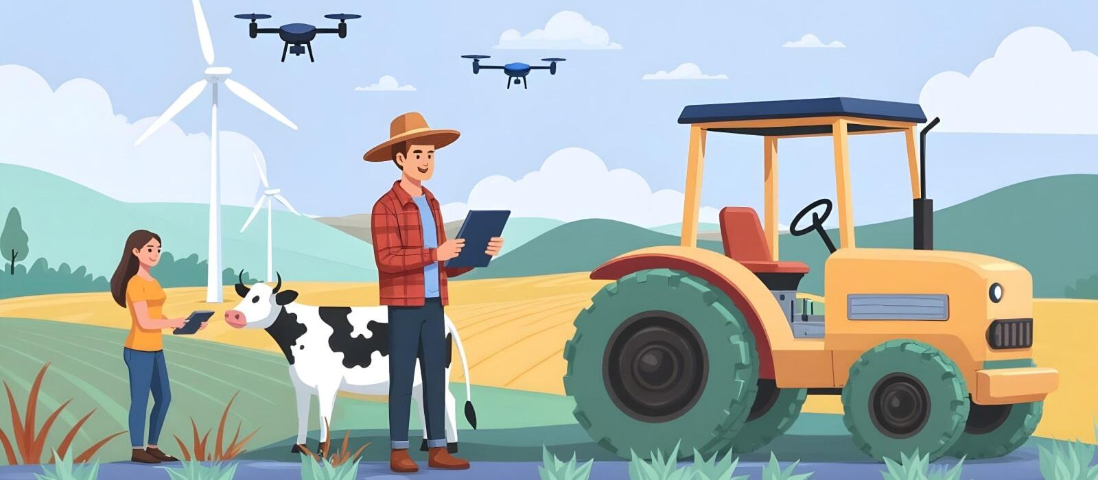 A person controlling agricultural devices with a tablet