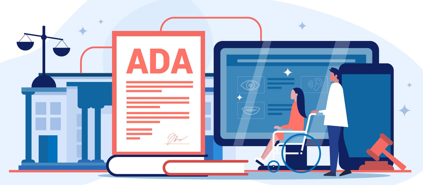 A person assisting the other one in a wheelchair next to ADA lawsuit