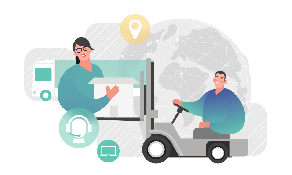 People on a forklift taking part in the supply chain management