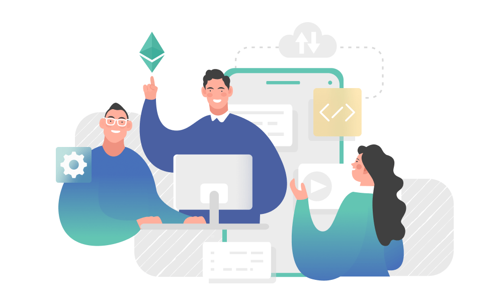 Three people building dApps on Ethereum