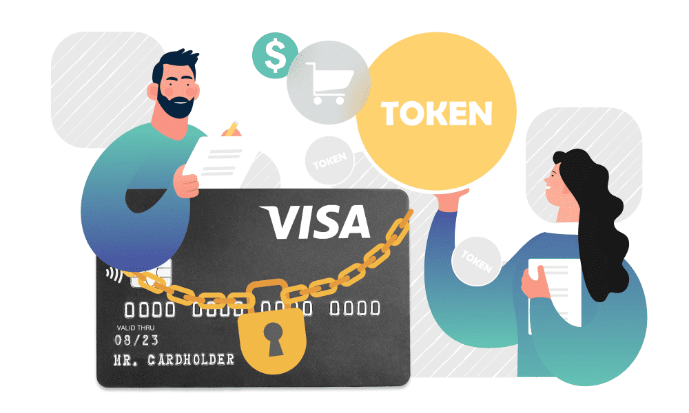 A visa credit card under a chain with padlock