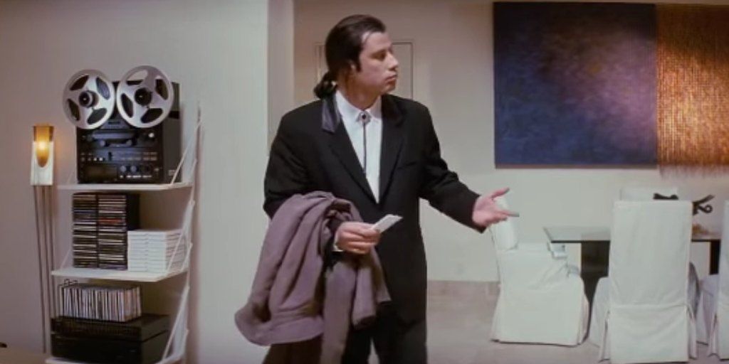 A Confused Travolta frame from Pulp Fiction
