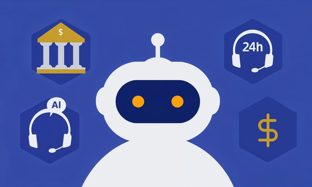 An AI-powered android next to the icons of activities it's able to carry