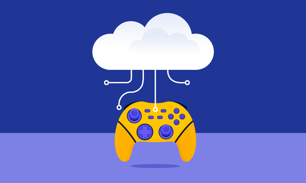 An orange gamepad connected to a cloud