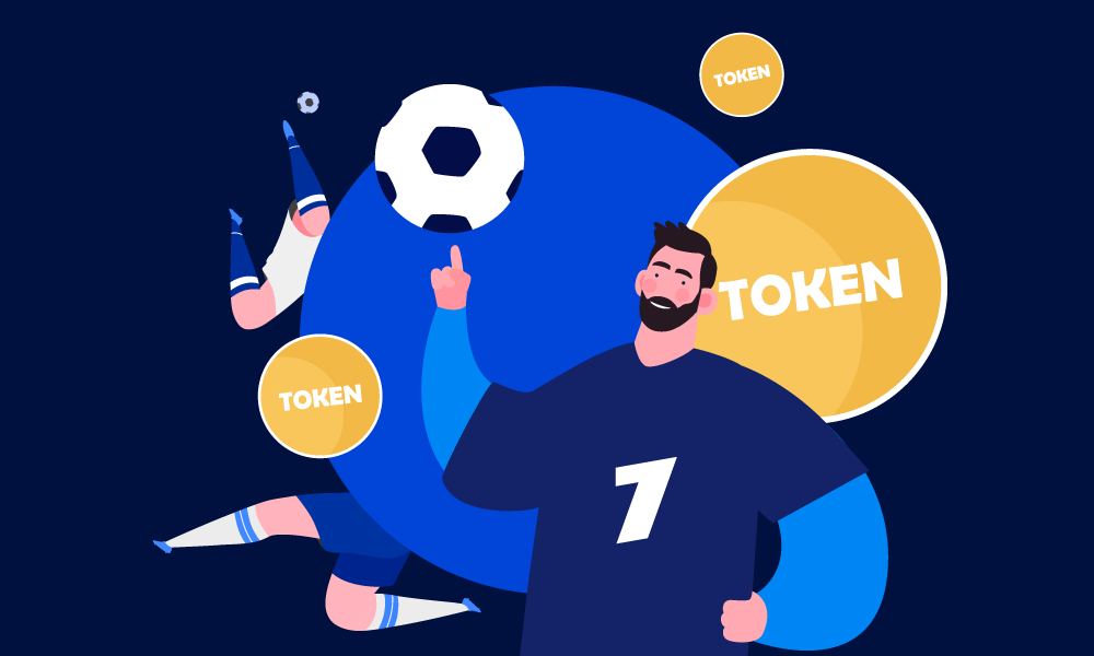 People playing football on tokens background