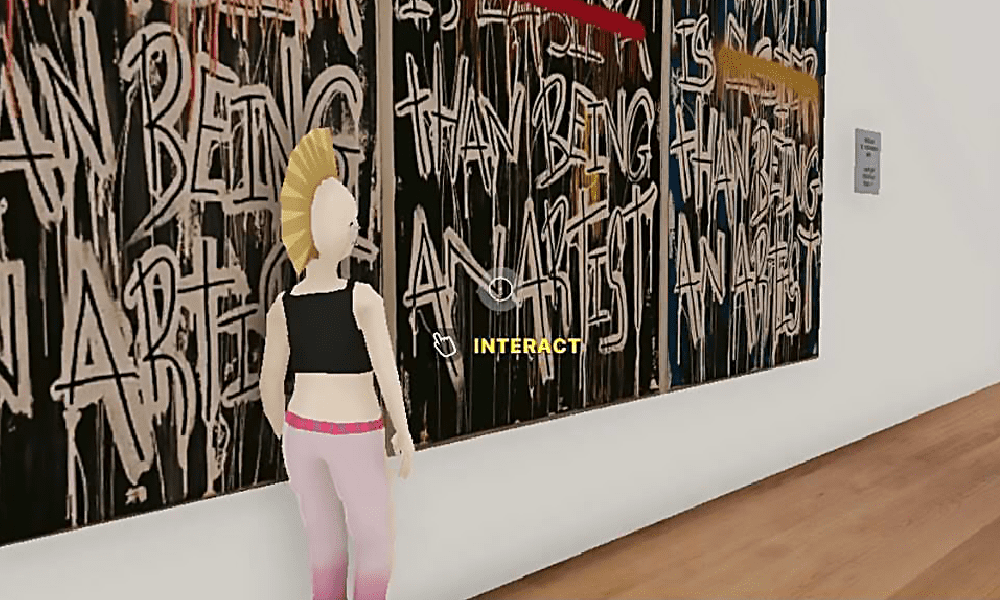 An avatar in the virtual art gallery in the metaverse