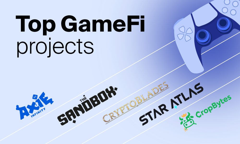 Top GameFi projects, including Axie Infinity, The Sandbox, CryptoBlades, Star Atlas, and CropBytes