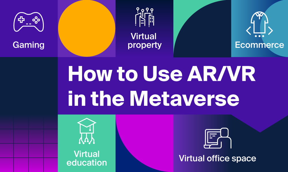 AR/VR use cases in the metaverse, including gaming, virtual property, eCommerce, virtual education, and virtual office space