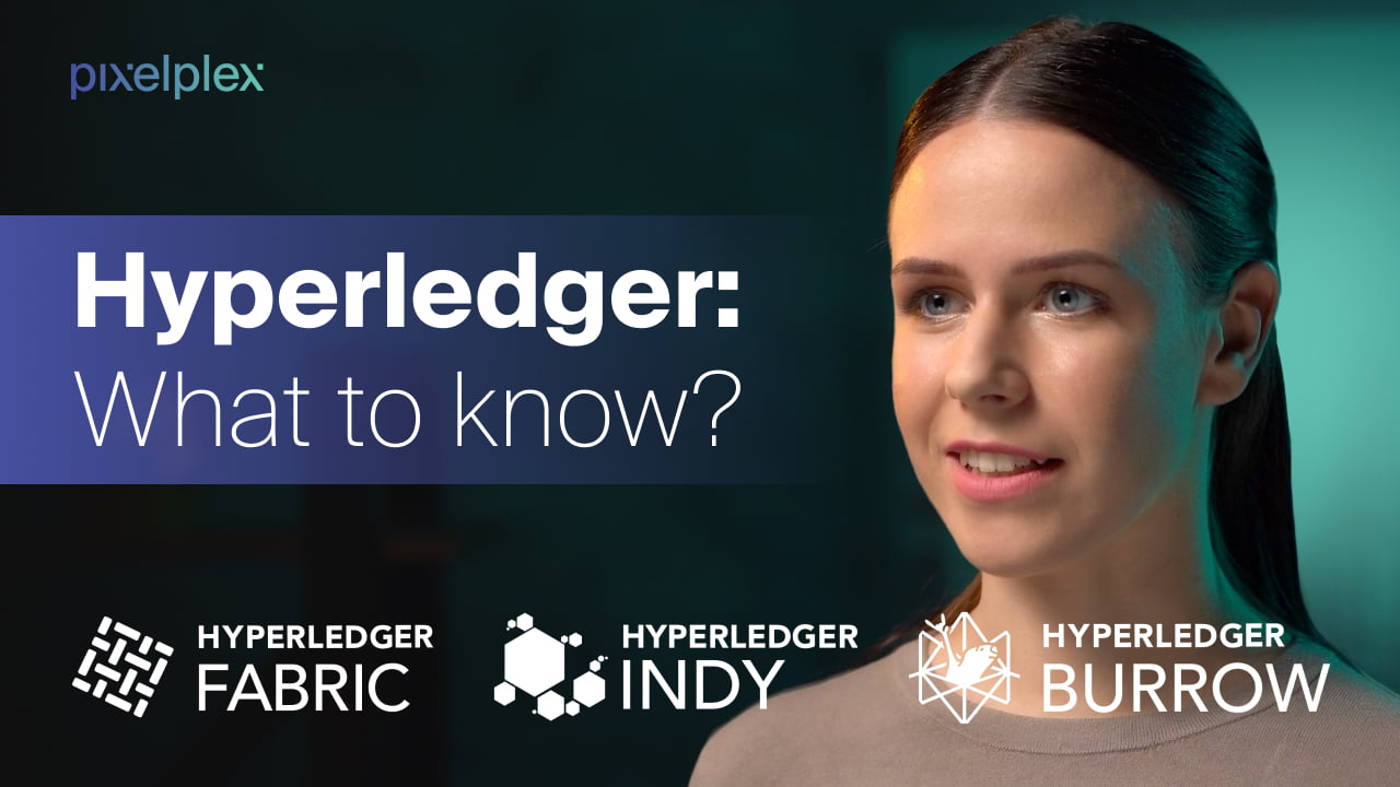 A speaker on a green background takes a look at Hyperledger