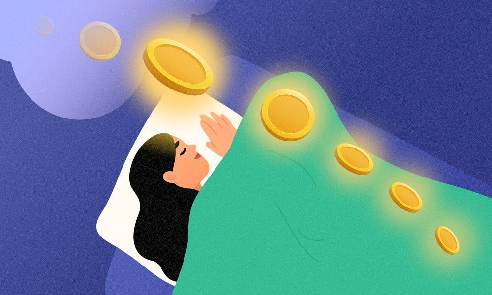 Multiple coins near the sleeping person