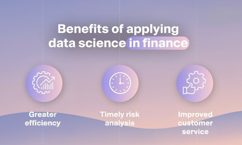 Data science in finance benefits infographic