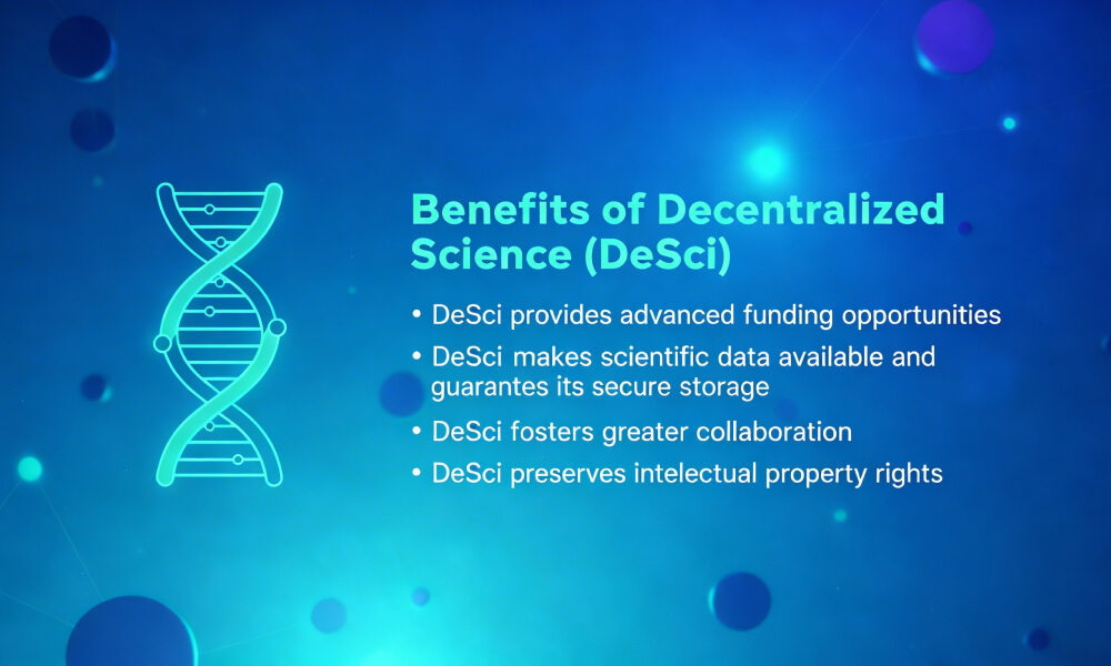 Infographic with pros of decentralized science (DeSci)